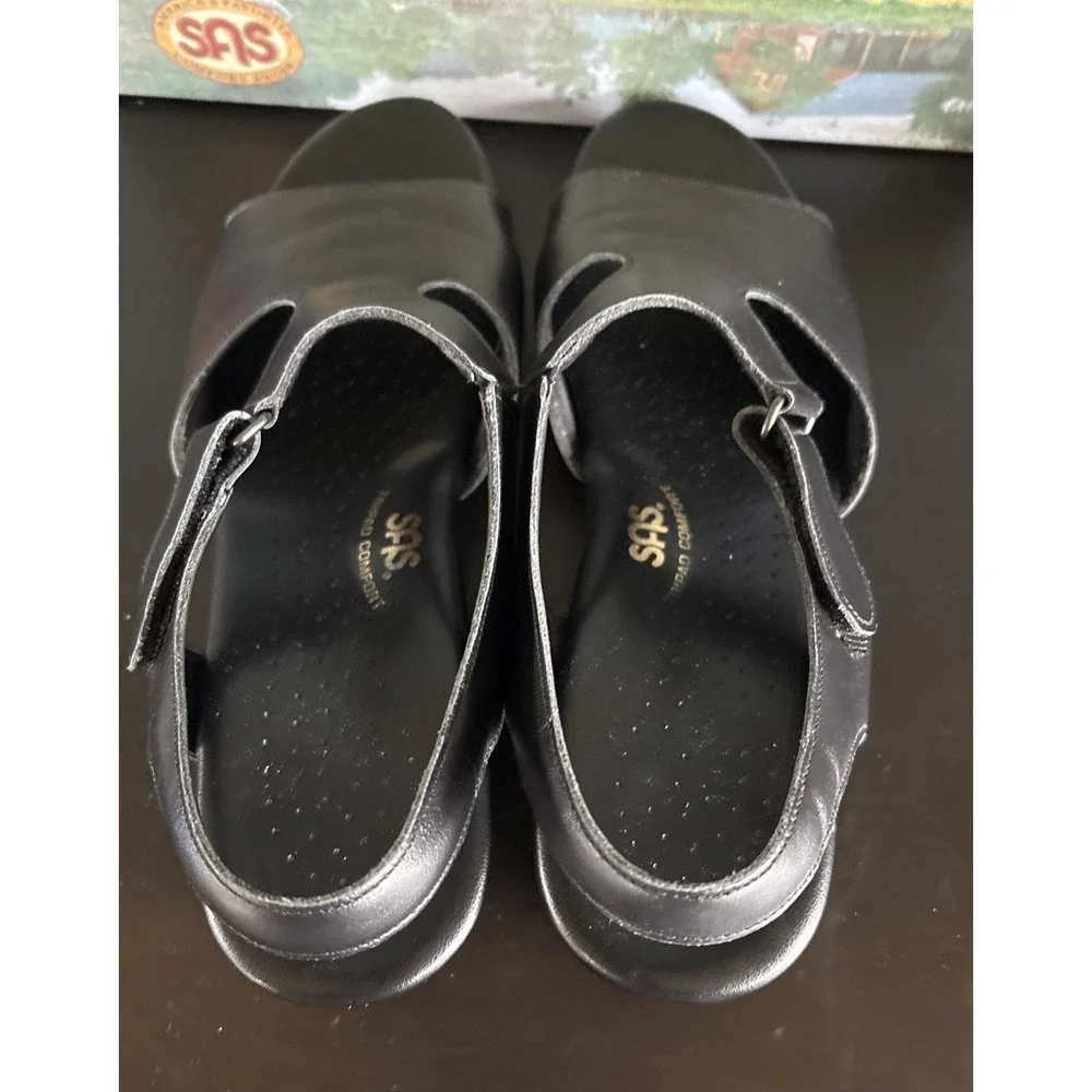 SAS Suntimer Sandals Womens Size 10 M Black Leather Tripad Comfort Strap